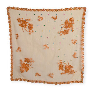 Vintage Midcentury Scarf ~ Orange Flocked Floral Chiffon Daffodils!